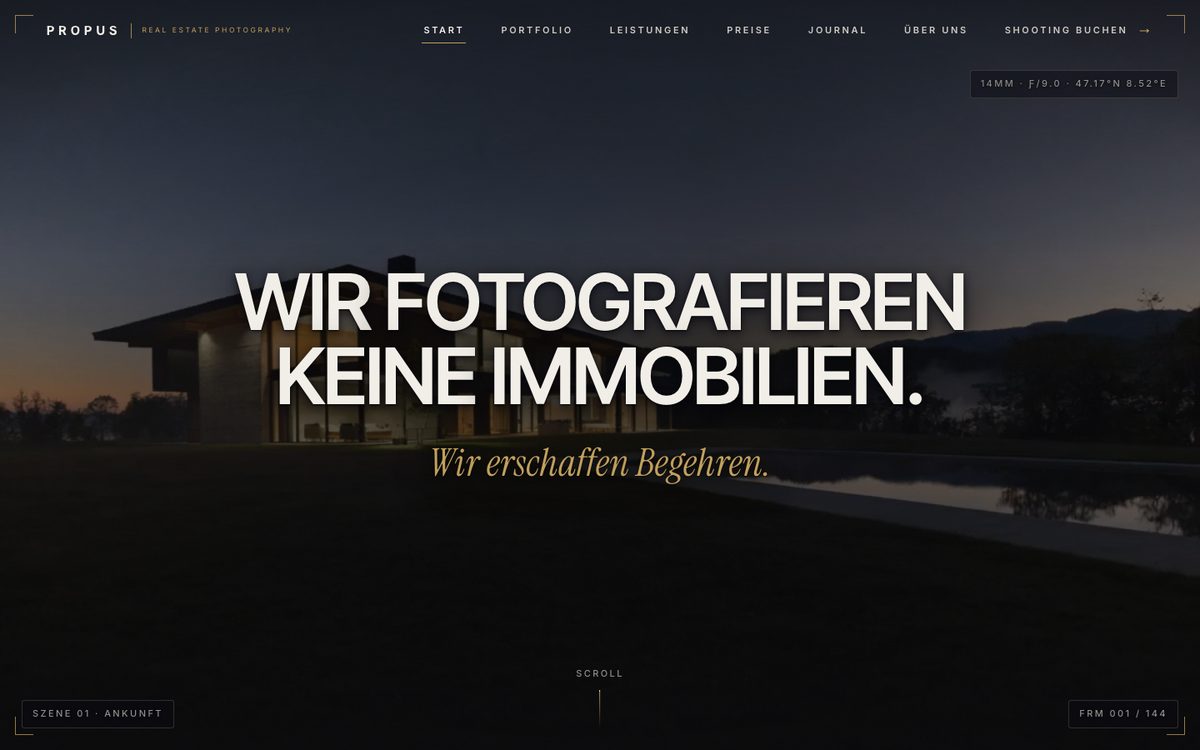 Startseite von propus.ch, umgesetzt von Propus Codestudio