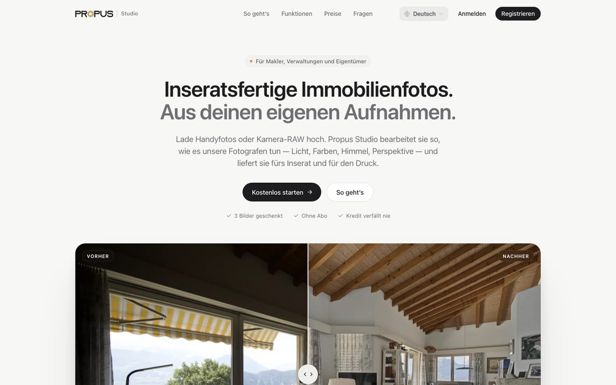 Startseite von studio.propus.ch, umgesetzt von Propus Codestudio